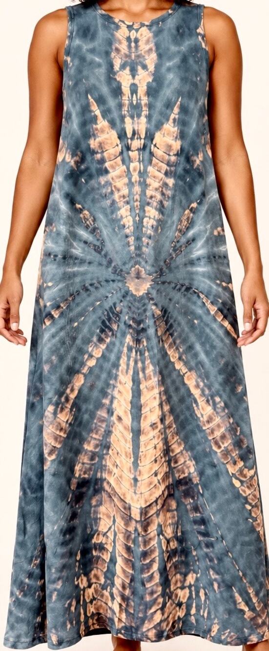Vintage 90s Starburst Batik Tie-Dye Maxi Dress, boho, hand-made, travel